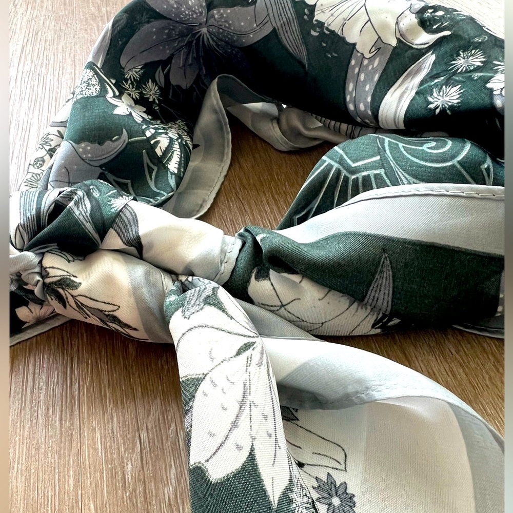 Black and white classy designer silk scarf butterfly and violin design